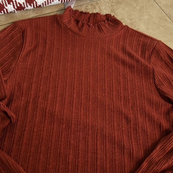 🍁🍂🍁Forever 21 Cowl Neck Ruffle Long sleeve Ribbed Top - Picture 5 of 5